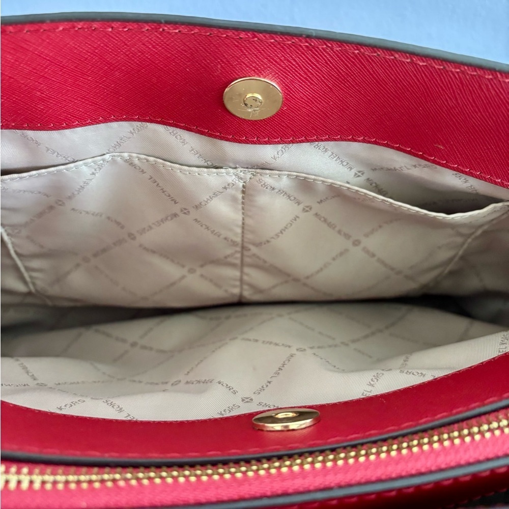 Michael Kors Savannah Large Satchel Bag in Scarlet Red – Leather Handbag - Picture 5 of 14